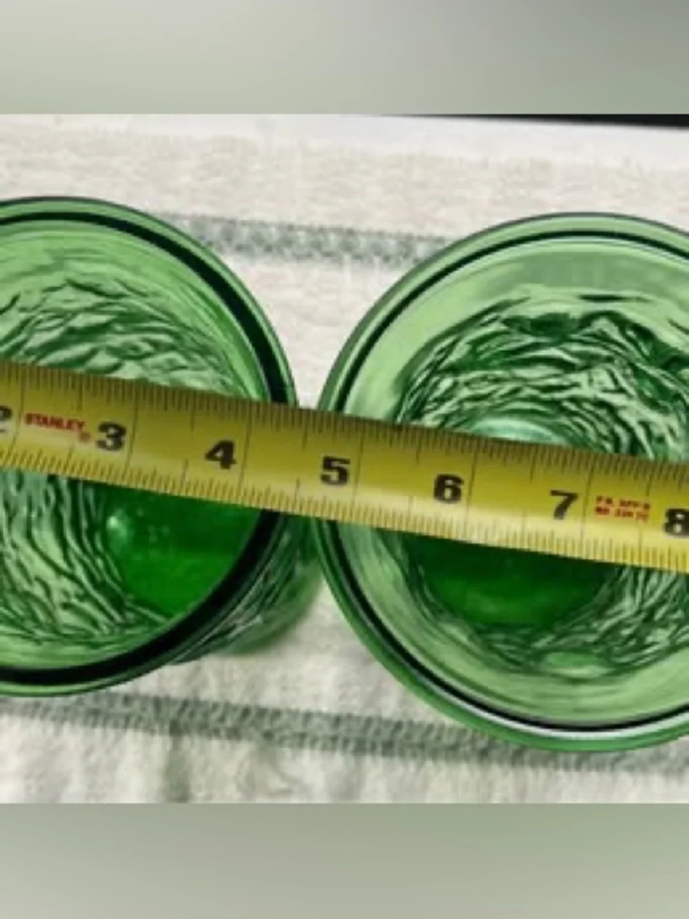 Pair of Vintage Green Textured Glass Vases